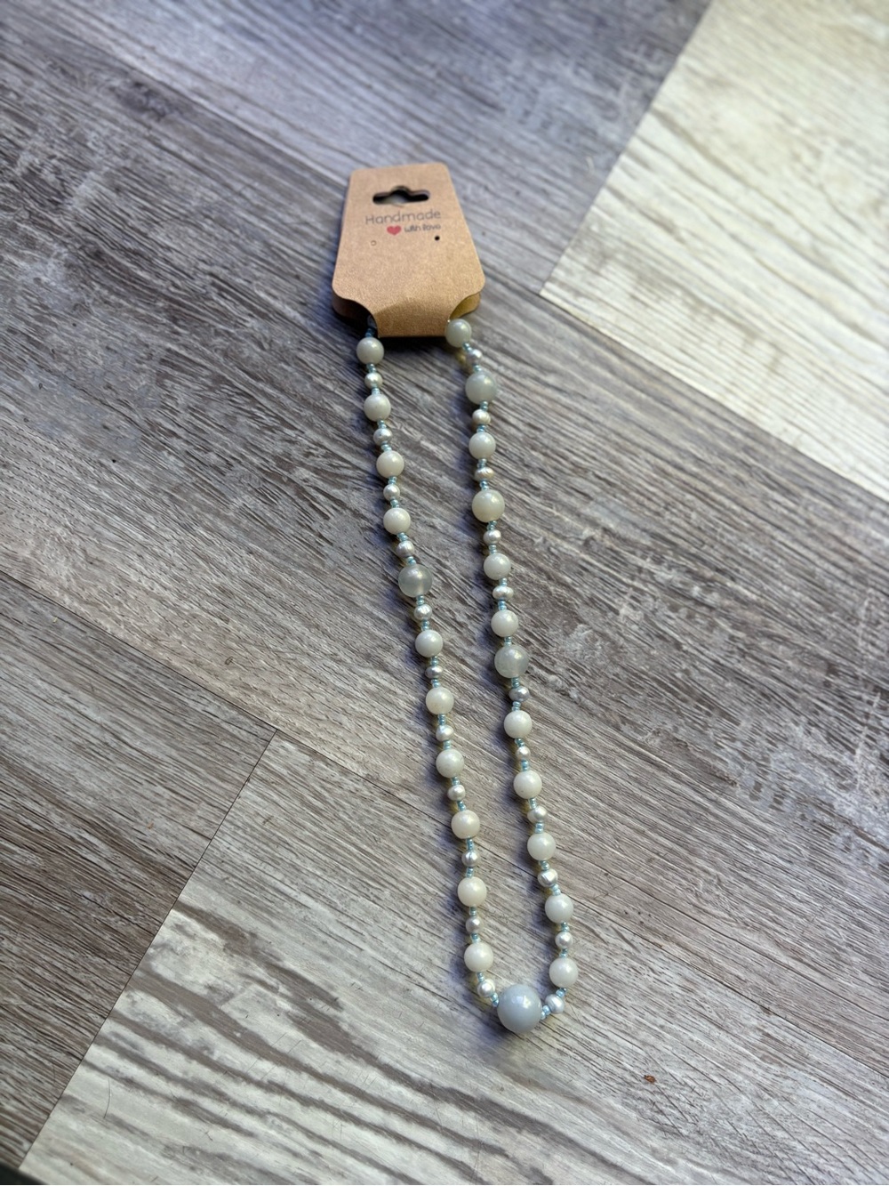 Handmade by me Jewelry Ivory and Light Blue Beaded Necklace